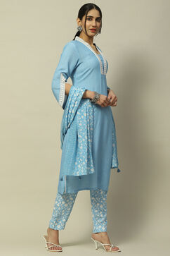 Pastel Blue Rayon Straight Suit Set image number 6
