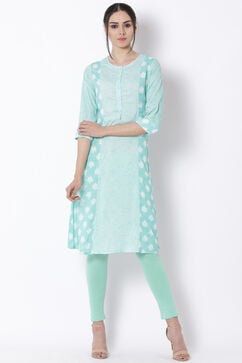 Green Viscose A-Line Kurta image number 2