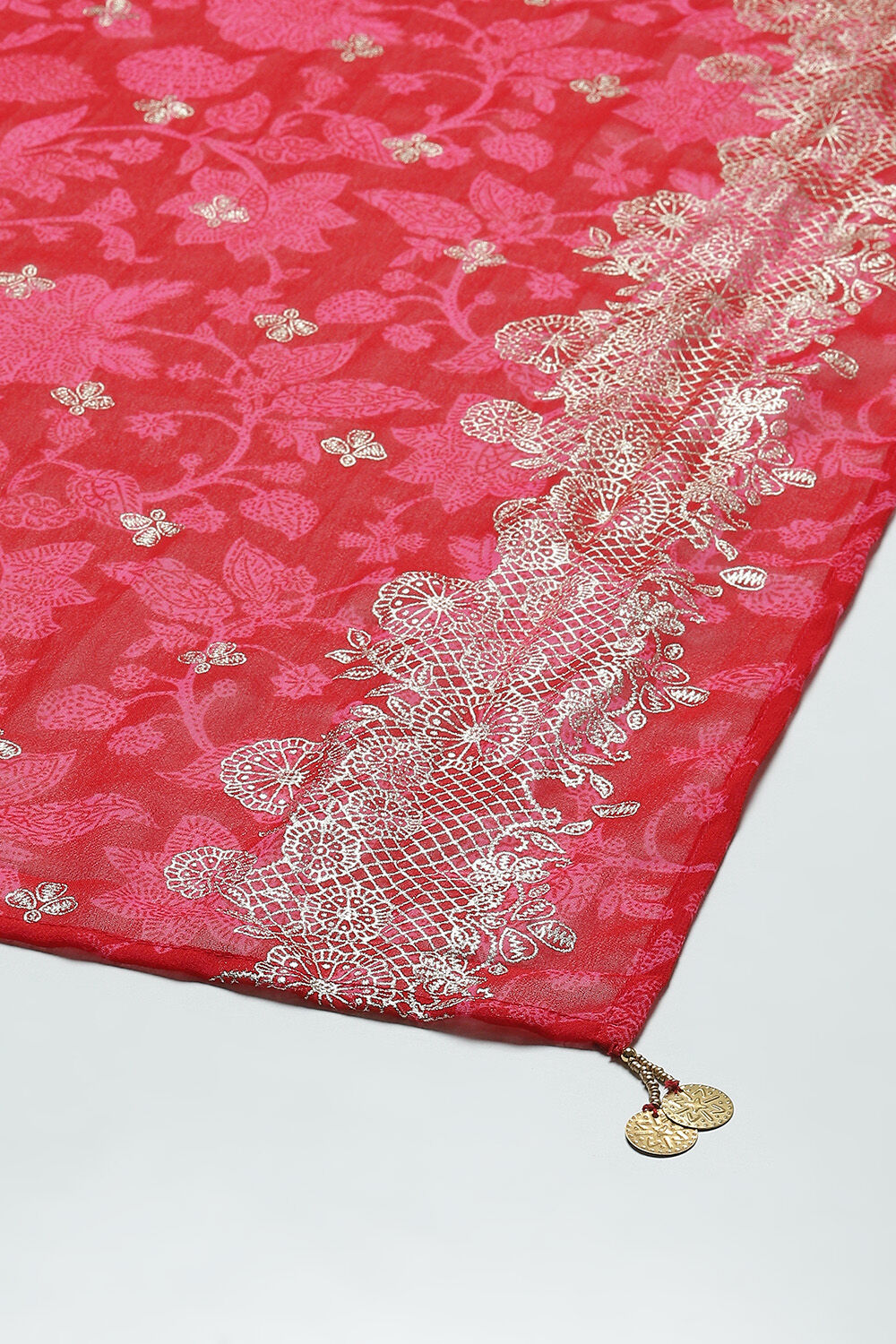 Pink Art Silk Gold Foil Print Dupatta image number 1