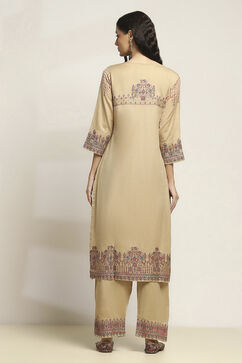 Sand Yellow Art Silk Straight Suit Set image number 4