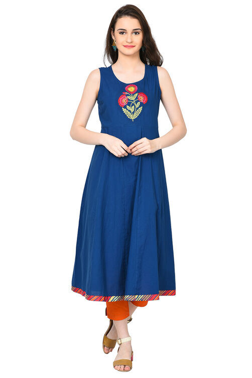 Indigo Kalidar Viscose Kurta image number 0