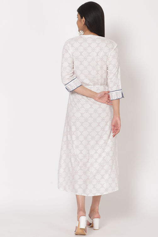 Off White Viscose A Line Dress image number 4