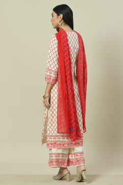Ecru LIVA Woven Straight Kurta Suit Set image number 4