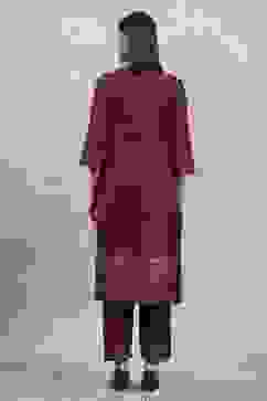 Green-Maroon Polyester Yarndyed Straight Suit Set image number 4