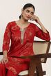 Red Viscose Polyester Viscose Rayon Kurta Pants Set image number 6