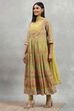Lime Viscose Rayon Printed Anarkali Suit Set image number 3