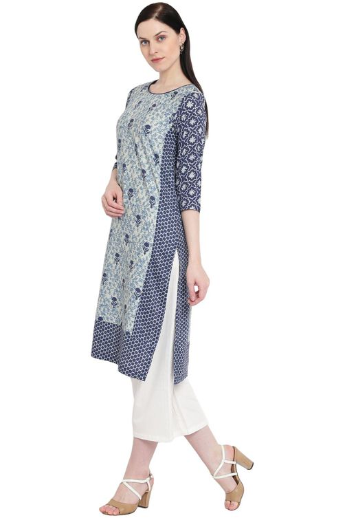 Indigo Rayon Straight Kurta image number 2