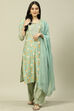 Light Blue Cotton Blend Woven Straight Kurta Suit Set image number 7