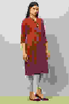 Red Viscose Blend Printed Straight Kurta image number 4