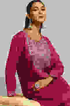 Purple Cotton Blend Straight Kurta image number 6