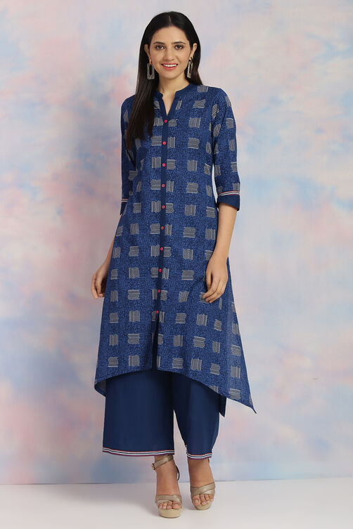 Indigo Cotton Flex Asymmetric Kurta image number 1