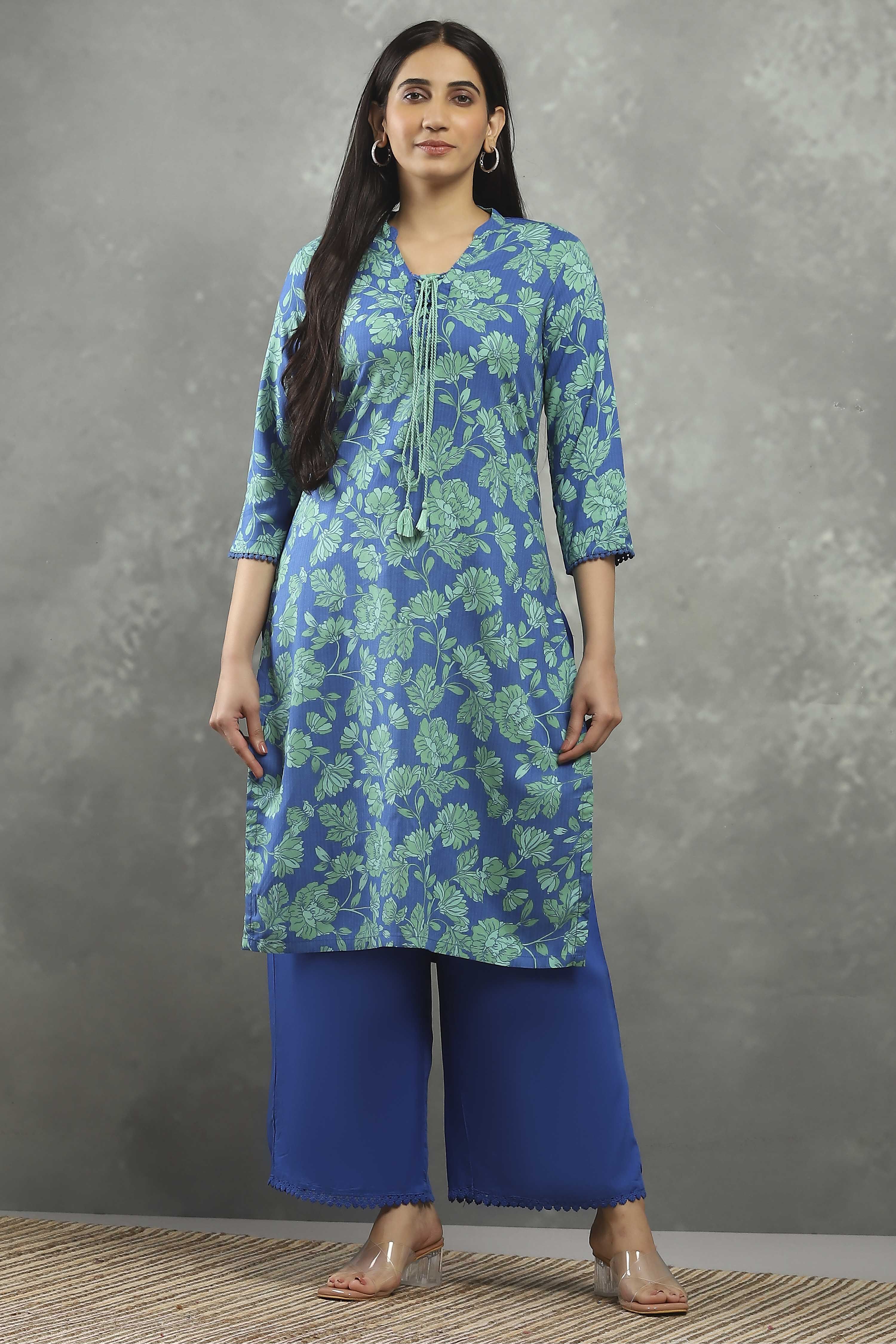 Green Viscose Straight Kurta Pants Set image number 6