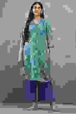 Green Viscose Straight Kurta Pants Set image number 6