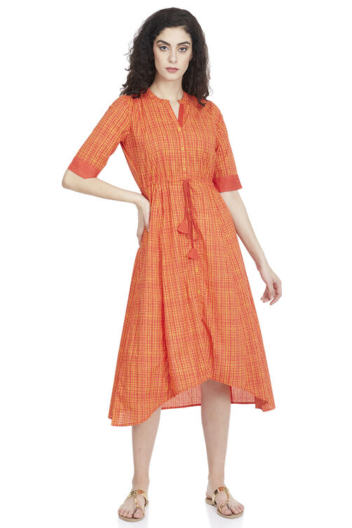Orange A Line Cotton Dress image number 0