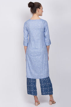Blue Cotton Straight Suit Set image number 3