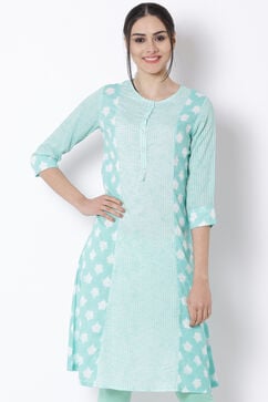 Green Viscose A-Line Kurta image number 0