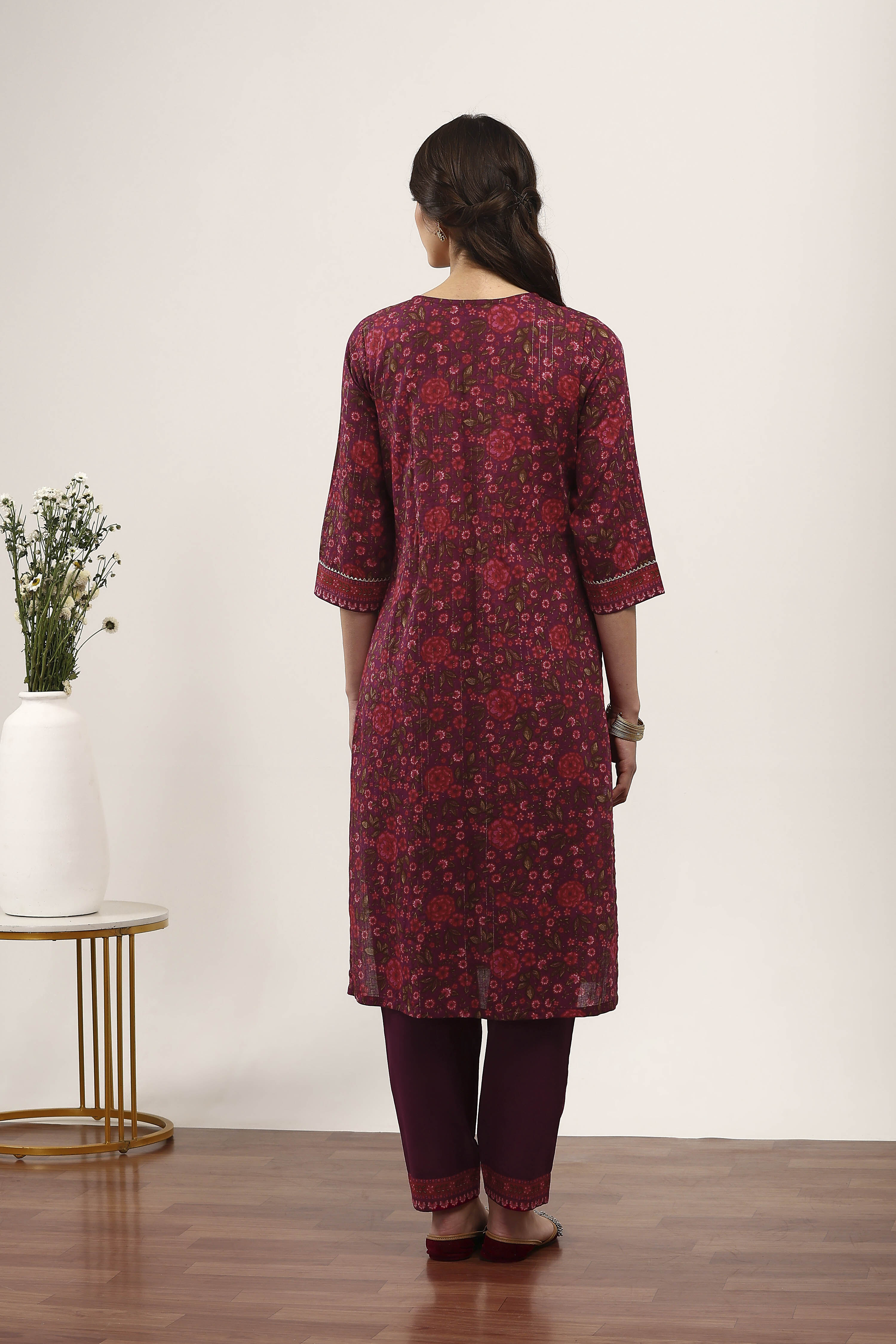 Purple Cotton Straight Suit Sets image number 4