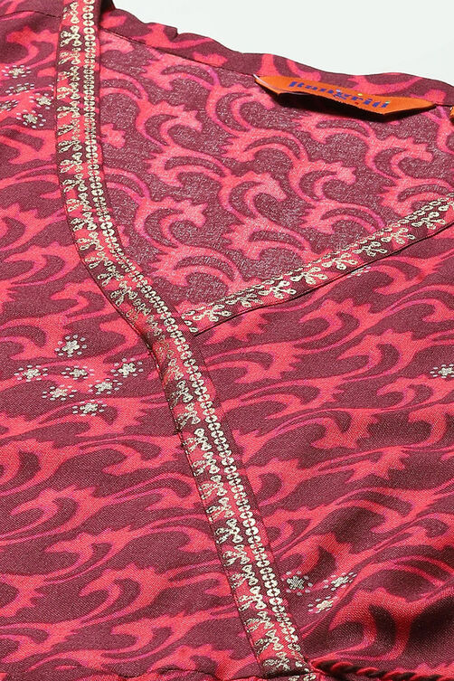 Wine Viscose Straight Printed Top image number 1