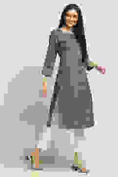 Indigo Cotton Yarn-Dyed Straight Kurta image number 4