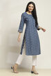 Indigo Cotton Straight Kurta image number 4