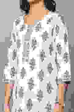 Off-White Cotton Printed Straight Kurta image number 1