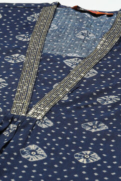 Indigo Blue Cotton Blend Straight Printed Kurta Palazzo Suit Set image number 1