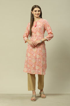 Peach Viscose Straight Printed Kurta image number 5