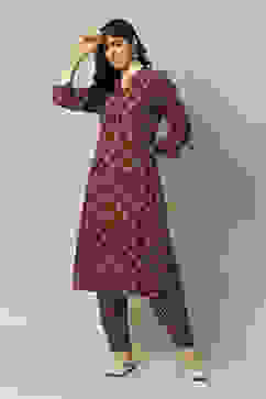 Brown LIVA Straight Printed Kurta Palazzo Suit Set image number 6