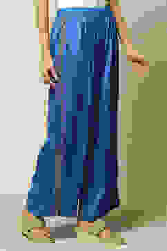 Coblt Blue LIVA Flared Printed Palazzo image number 2