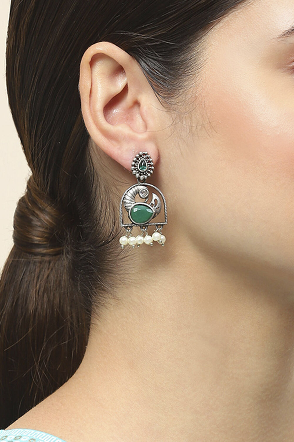 Apple Green Oxidised Alloy Earrings image number 1