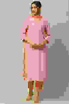 Pink Poly Chiffon Straight Suit Set image number 7