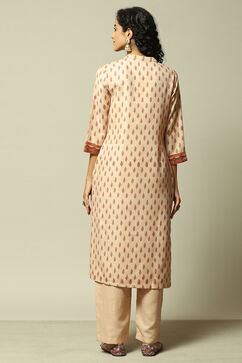 Off White Polyester Straight Printed Kurta Palazzo Suit Set image number 5