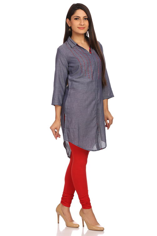 Grey Straight Cotton Kurti image number 1