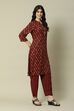 Red Cotton Blend Straight Printed Kurta Palazzo Suit Set image number 5