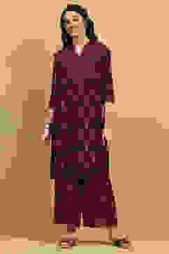 Red Viscose Blend Printed Gathered Kurta Palazzo Set image number 3