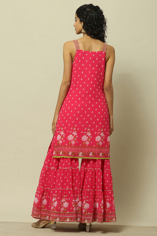 Pink Poly Georgette Straight Kurta & Garara Suit Set image number 5