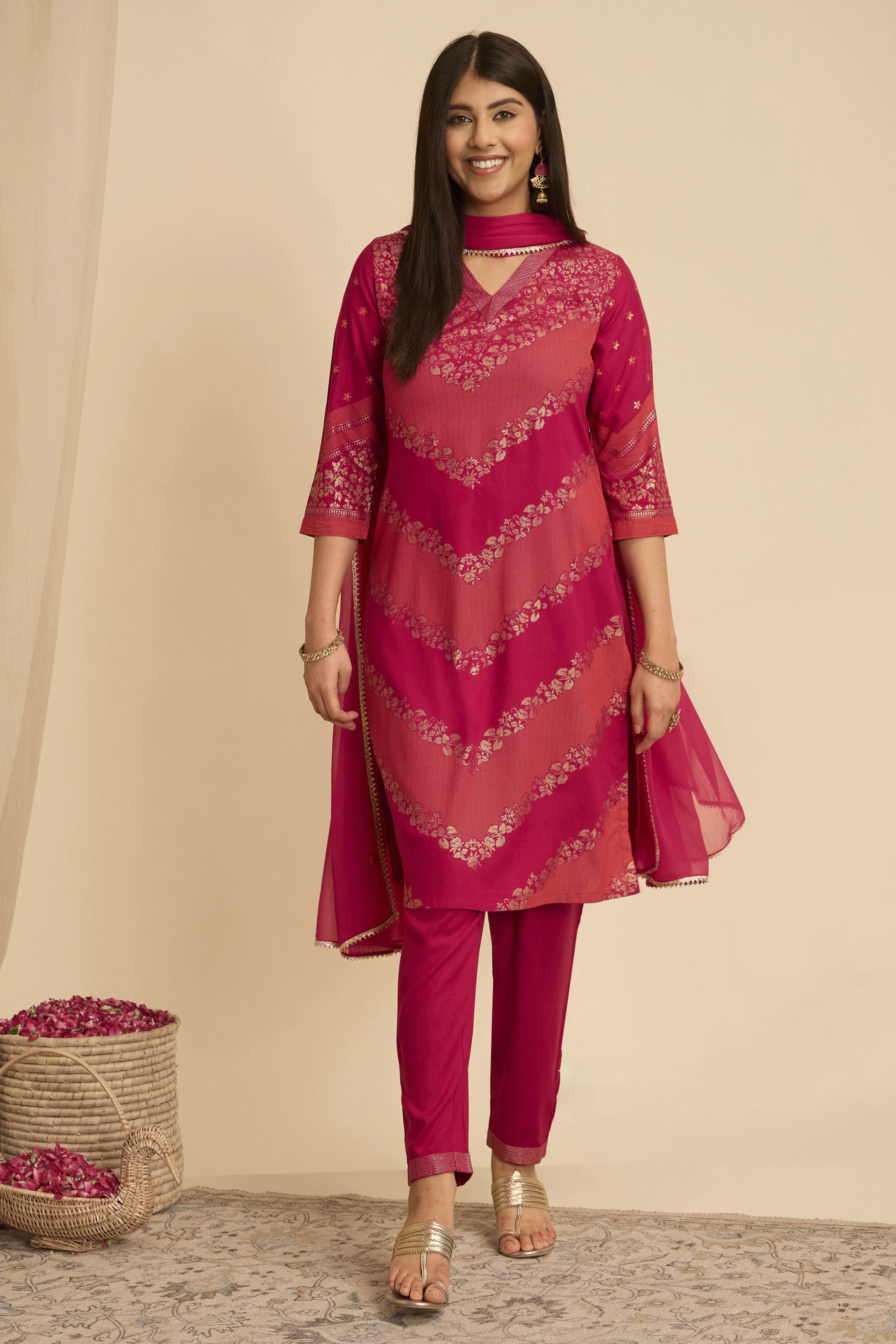 Brown Viscose Rayon Straight Printed  image number 5