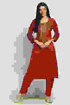 Red Viscose Rayon Printed Straight Kurta Pants Set image number 6