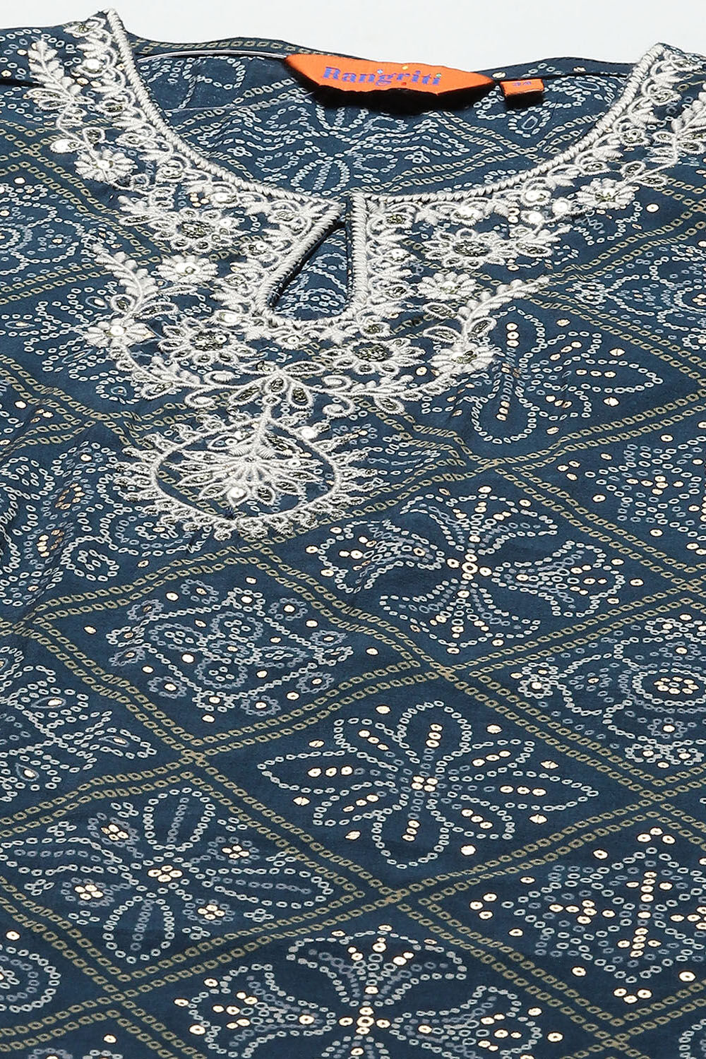 Blue Bandhani Print Straight Kurta & Salwar Suit Set image number 1