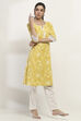 Yellow Cotton Straight Kurta image number 4