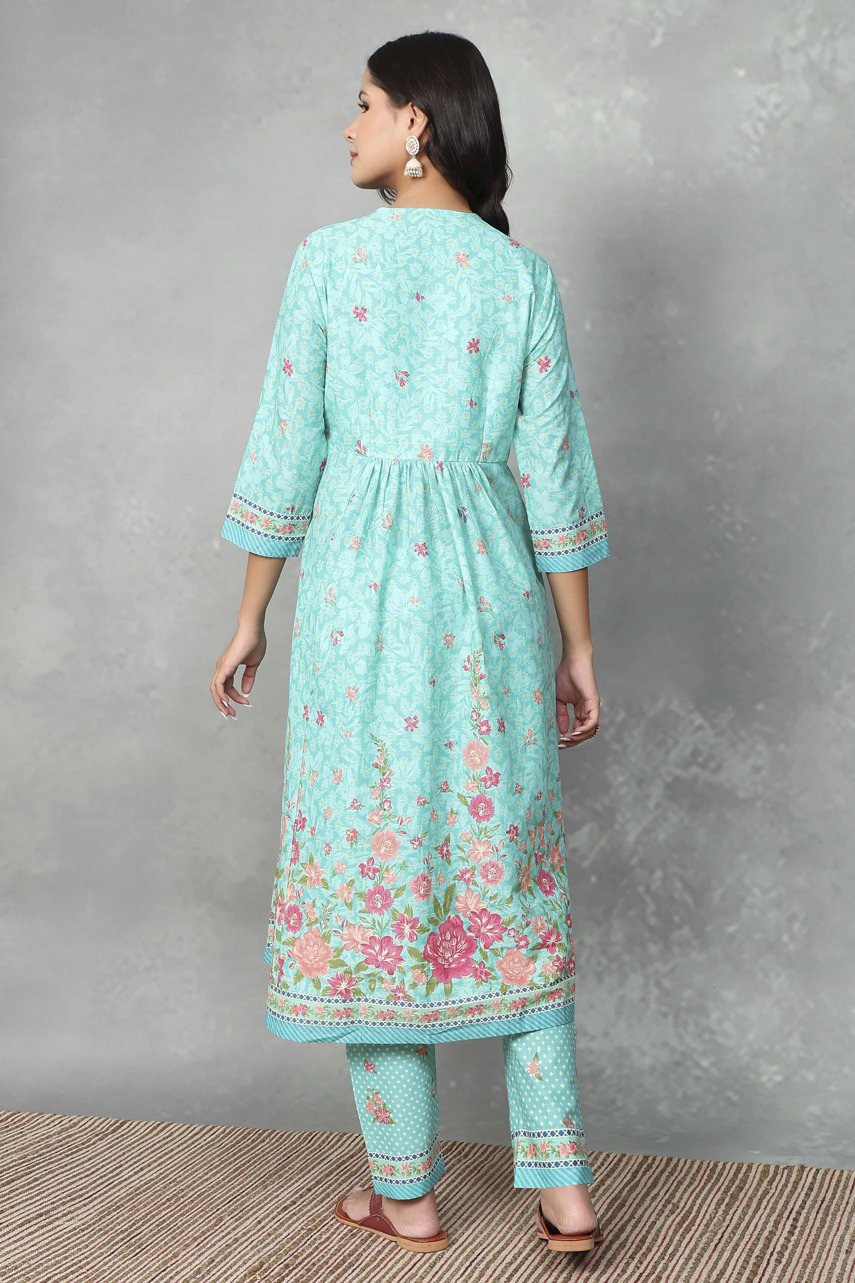 Blue Cotton Gathered Suit Sets image number 4