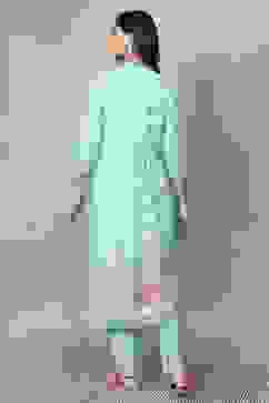 Blue Cotton Gathered Suit Sets image number 4