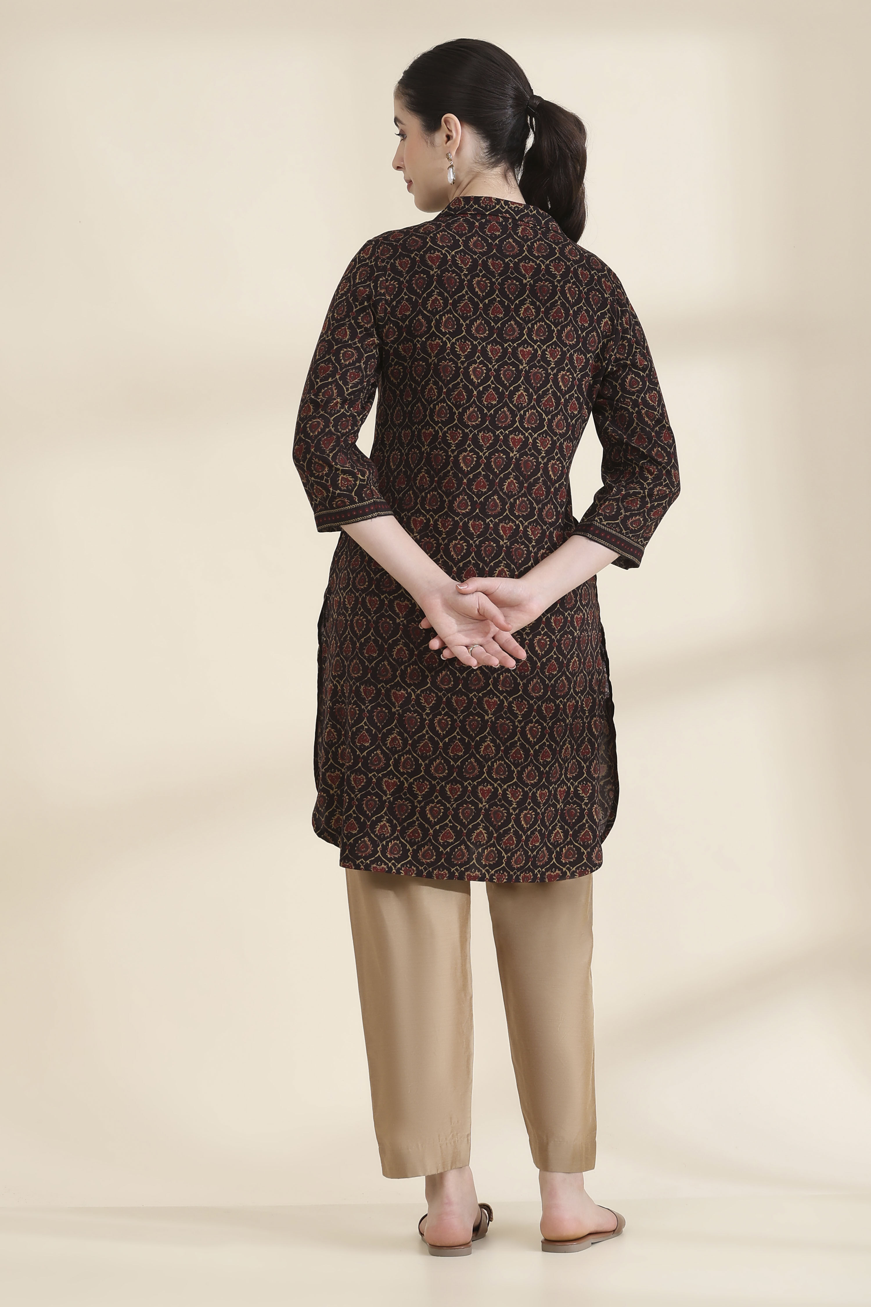 Brown Printed Straight Kurta image number 4