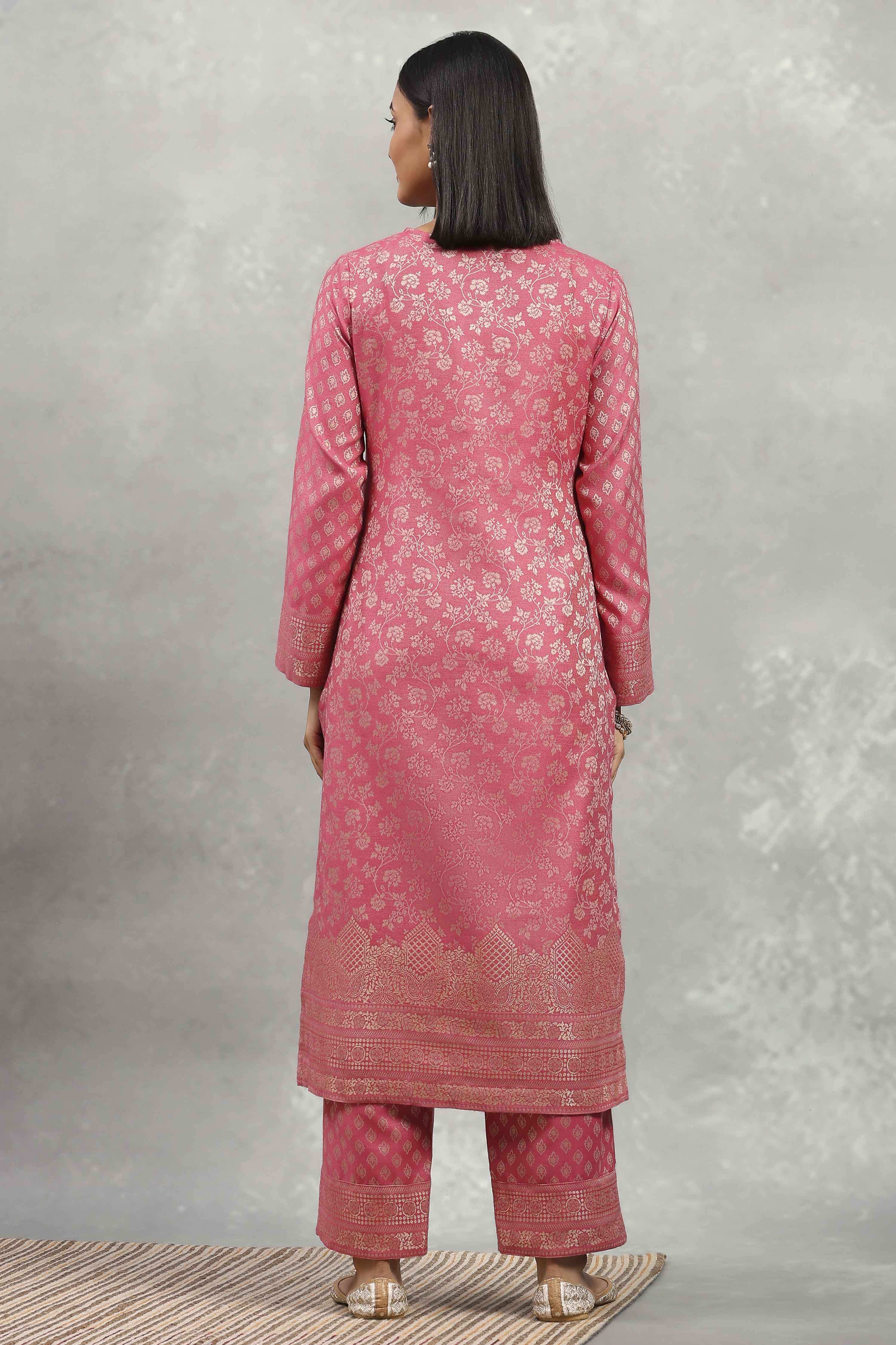 Coral Polyester Yarndyed Straight Suit Set image number 4