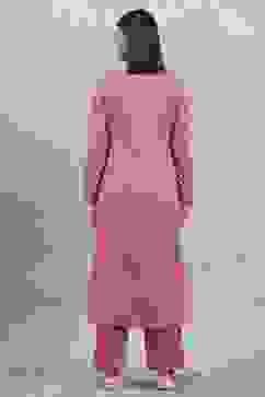 Coral Polyester Yarndyed Straight Suit Set image number 4