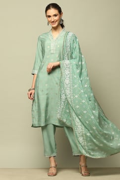Jade Green Printed Straight Suit Set image number 0