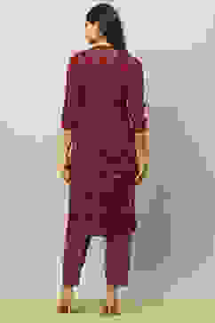 Maroon Viscose Blend Straight Printed Kurta Salwar Suit Set image number 4