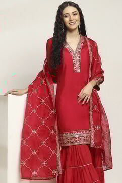 Red Viscose Straight SET image number 7