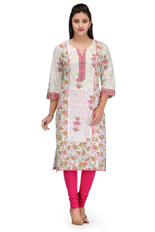 White Cotton Straight Kurta image number 0