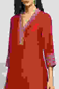 Red Solid Straight Suit Set image number 1